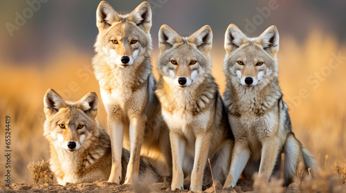 Group of coyotes in the wild close up © Venka