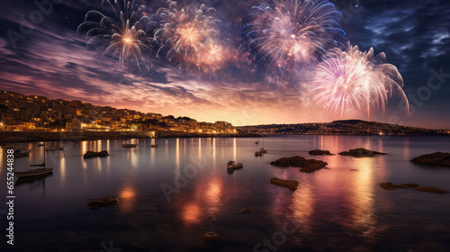 fireworks over the lake - Happy new year - Christmas - celebration - Fireworks - Sea - River