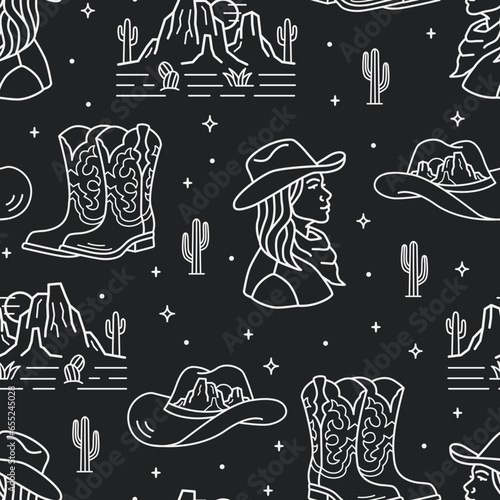 Western Theme Vector Seamless Pattern. Wild west seamless Repeat Design. Boho Seamless Pattern 