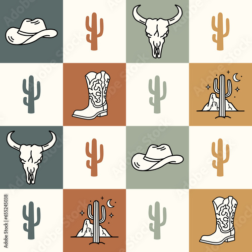 Western Theme Vector Seamless Pattern. Wild west seamless Repeat Design. Boho Seamless Pattern 