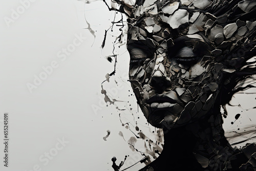 Wallpaper Mural Surreal Black and White Illustration, Shattered Head, Depicting Depression, Loneliness, Sadness, and Anxiety – Generative AI Torontodigital.ca
