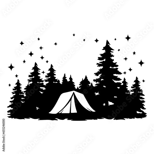 Wallpaper Mural Camping in the Woods under the Moon and Stars, Tent in the Forest, Hand Drawn Vector Illustration Torontodigital.ca