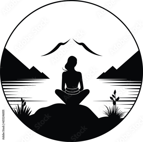 Yoga logo vector, a women meditation in Natural place