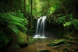 Scenic hidden waterfall in lush jungle. Generative AI