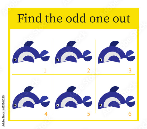 Game for kids. Task for development of attention and logic. Cartoon fish.