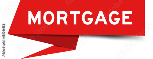 Red color speech banner with word mortgage on white background