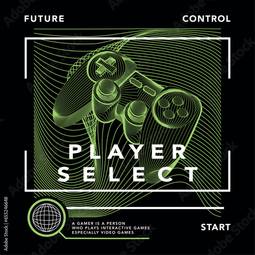 Gaming console wireframe vector illustration print