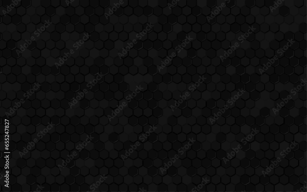 Abstract black hexagon Background for backdrop, Web, Banner. Abstract dark grey hexagon mesh black shadow background vector illustration. 