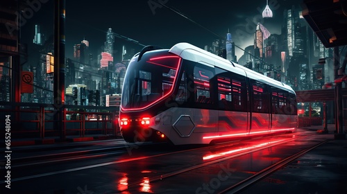 Modern tram in night city