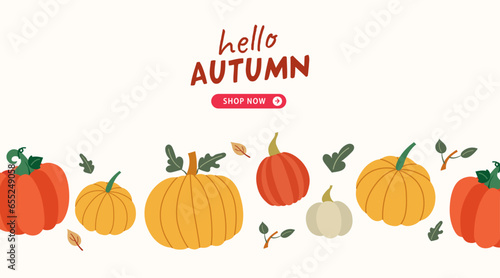pumpkins pattern with hello autumn sale banner illustration, vector, shopping, flash sale and big sale