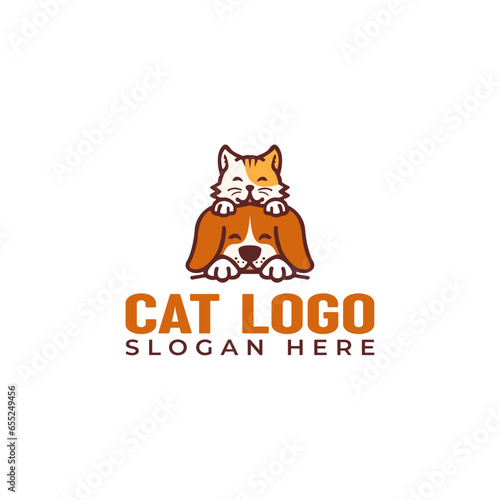 Beautiful lovely cat logo design vector illustration
