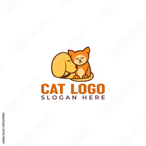 Beautiful lovely cat logo design vector illustration