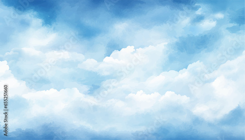 Clouds and sky watercolor  vector hand drawn vector illustration. Abstract blue winter watercolor background. Sky pattern with snow. Light blue watercolour paper texture background.