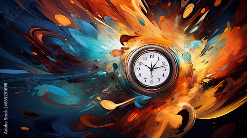 Wallpaper Mural Time's Vivid Implosion: Surreal Clock Depicting Urgency and Alarm in a Swirling Colourful Explosion – Generative AI Torontodigital.ca