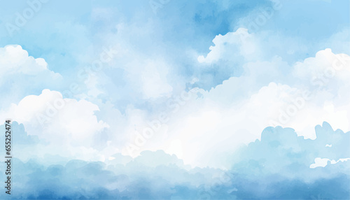 Abstract blue winter watercolor background. Sky pattern with snow. Light blue watercolour paper texture background photo