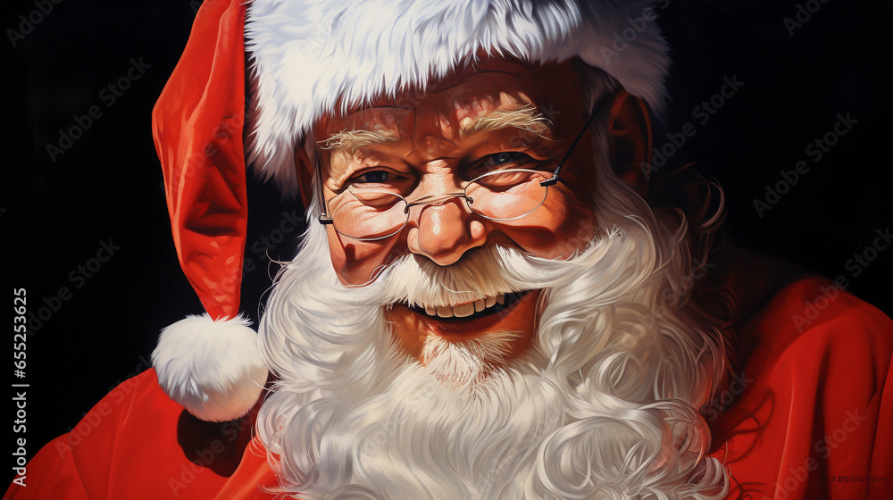 Cheerful Strokes of Yuletide: 50's Santa Painting, Generative AI - obrazy, fototapety, plakaty 
