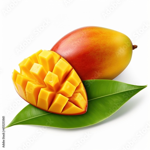 fresh mango with a slice and a leaf