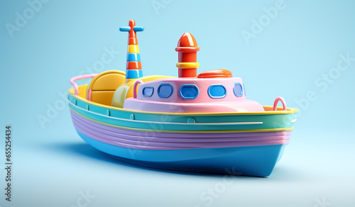 Toy boat in soft colors, plasticized material, educational for children to play. AI generated