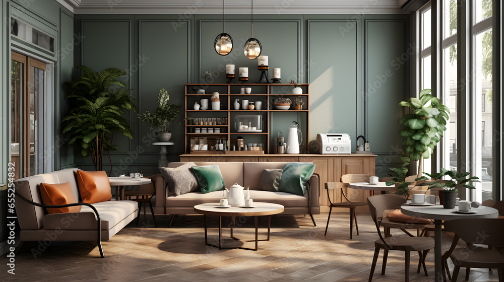 Attractive and minimalist coffee room interior