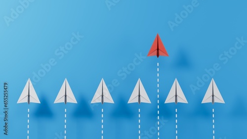 Small business, Small and Medium Enterprise concept with small red paper airplane.3D rendering on blue background. 