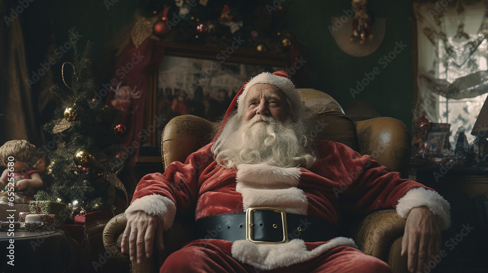 Seasonal Contentment: Santa Takes a Moment to Recharge, Generative AI