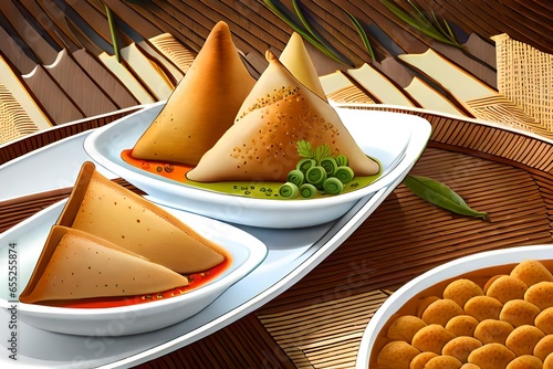 Samosa and chanay in Plate photo