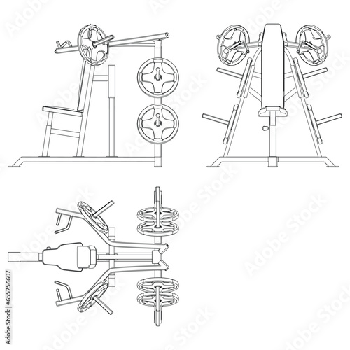 Shoulder Press Machine. Gym equipment on white background vector illustration. Different fitness equipment for muscle building. Workout and training concept.