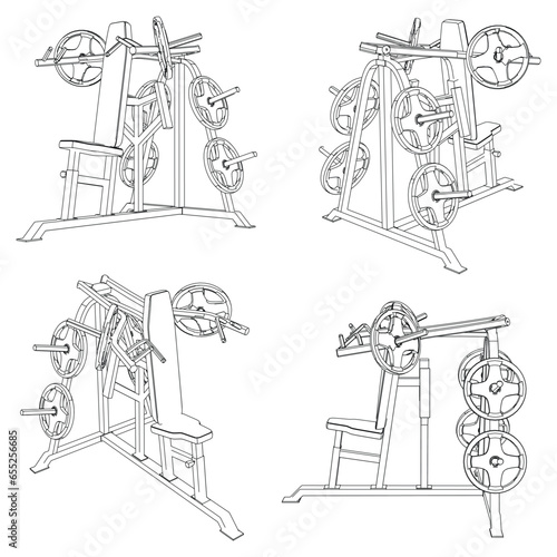 Shoulder Press Machine. Gym equipment on white background vector illustration. Different fitness equipment for muscle building. Workout and training concept.