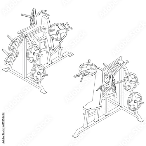 Shoulder Press Machine. Gym equipment on white background vector illustration. Different fitness equipment for muscle building. Workout and training concept.