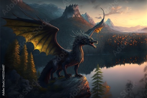 photo ultradetailed Country Empire flying dragon in air Dawn legendarily nonexistent imagination detail part rule wisdom inhabitants landscape legendary mountains rivers forests fields nature jungle 