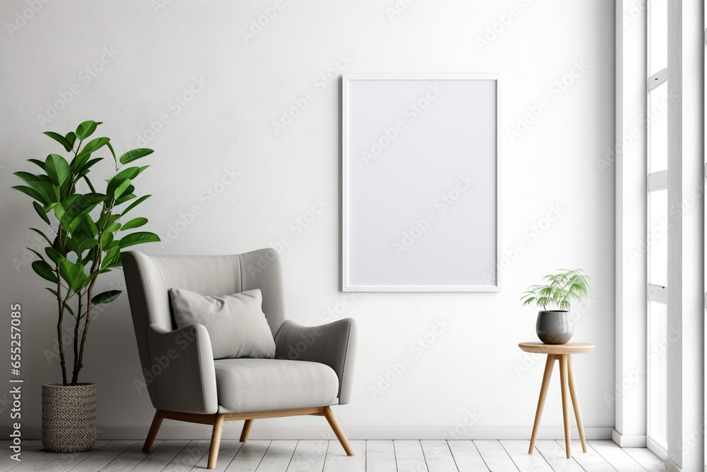 Blank picture vertical frame mockup on a stone white gray wall, boho style, modern, minimalist Blank picture vertical frame mockup on a stone white gray wall, boho style, modern, minimalist