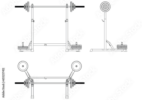 Squat Rack. Fitness, cardio, and muscle building machines, equipments set at gym. Workout and training concept. Vector illustration.
