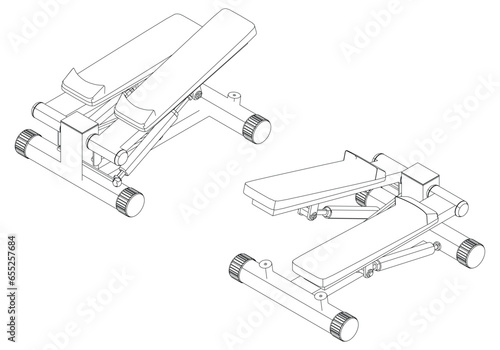 Stepper isolated on white background. Fitness, cardio, and muscle building machines. Exercise and gym concept. Vector illustration.