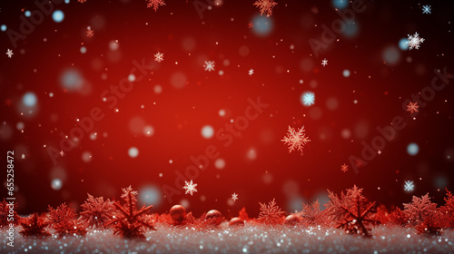 Red Christmas background with snowflakes, Generative ai