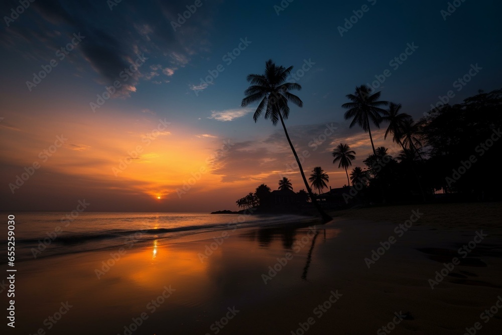 Beautiful dusk scene by the beach. Generative AI