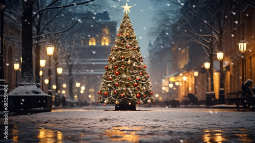 Christmas tree decoration holiday background, Generative ai