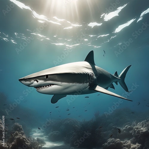 shark shark swimming in the ocean. 3d illustration shark shark swimming in the ocean. 3d illustration shark with shark and fish on sea background. 3d rendering