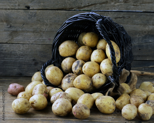 organic potatoes in a basket on the table