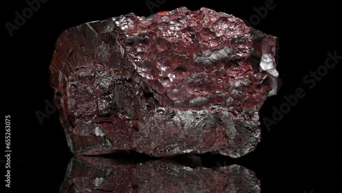 Hematite / Haematite (principal ore of iron) 'kidney ore' - sample rotating slowly against a black background. photo