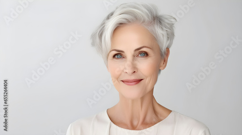  A beautiful Mature woman looking at camera isolated on white