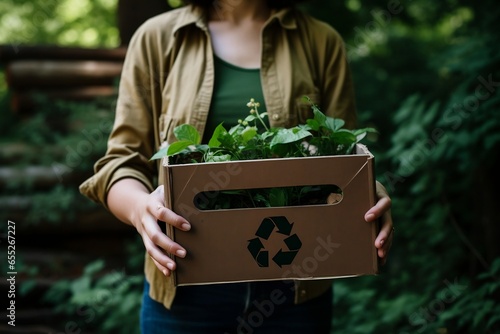 Woman Holding a Recycling Box for a Greener Future.