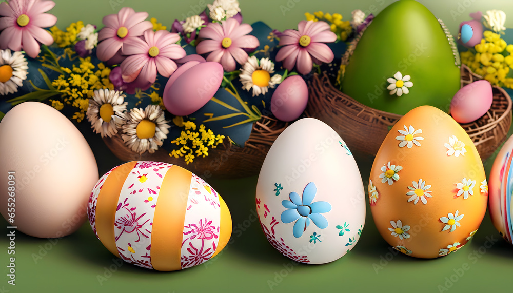 Easter Bloom: Pastel Delight with Eggs and Flowers