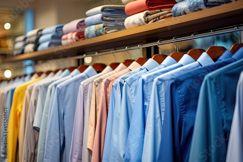 Wallpaper Mural Fashion clothing store. Different colored shirts on the shelves in the store. Clothes in the department store Torontodigital.ca