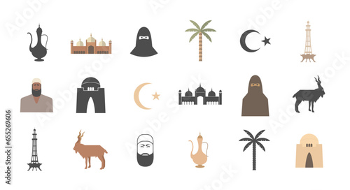 Pakistan icons travel set. Vector signs for web graphics.