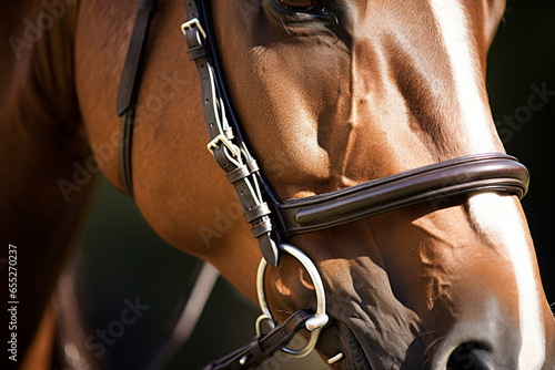 A close-up of a horse's elegant mane and bridle, highlighting the meticulous attention to detail in equestrian care, love and creation
