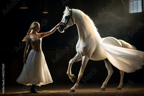 A rider guiding their horse through a graceful pirouette  demonstrating the love and creation of artistry in equestrian dance  love and creation