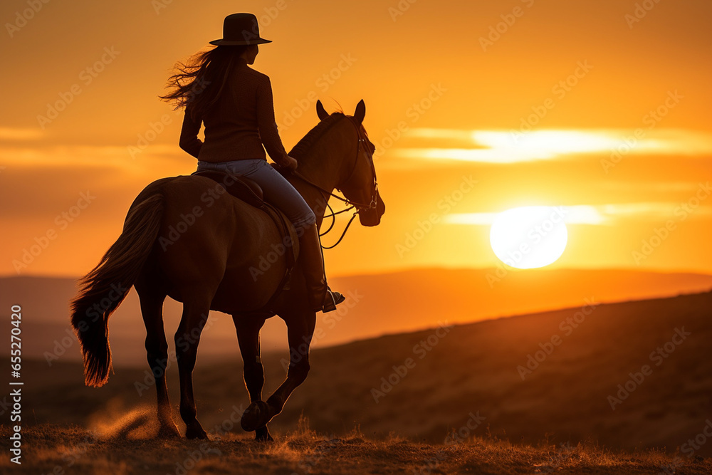 A horse and rider against the backdrop of a breathtaking sunrise, symbolizing the love and creation of magical equestrian moments, love and creation A horse and rider against the backdrop of a breathtaking sunrise, symbolizing the love and creation of magical equestrian moments, love and creation