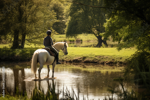 A rider and horse in a peaceful countryside setting, reflecting the love and creation of idyllic equestrian landscapes, love and creation © Лариса Лазебная