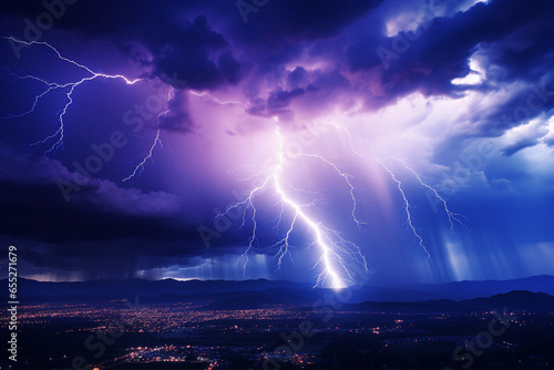 A lightning strike illuminating a stormy night sky, highlighting the awe-inspiring power of nature, love and creation