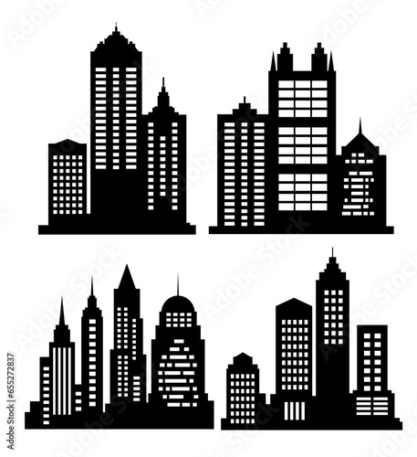 A set of silhouettes of city buildings  background cities flourishing